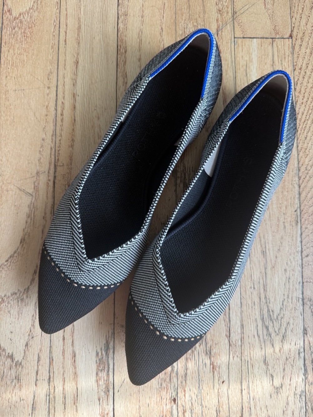 Rothy’s Pointed Toe Women's Flats in Black and White Herringbone Size 8.5